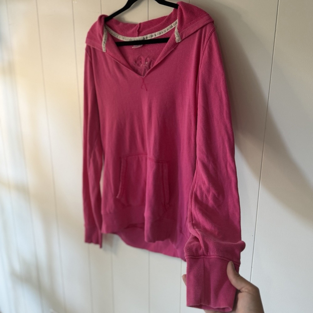 Vintage Y2K Victoria's Secret Love PINK Pullover Hoodie Dog Logo Dark Pink Lg - Picture 6 of 10